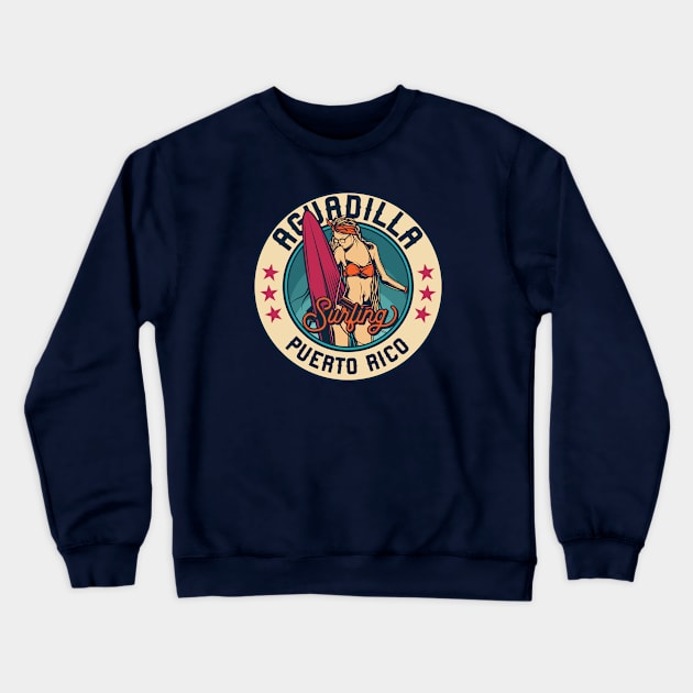 Vintage Surfing Badge for Aguadilla, Puerto Rico Crewneck Sweatshirt by SLAG_Creative